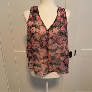 Cotton Candy V-Neck floral tank with buttons